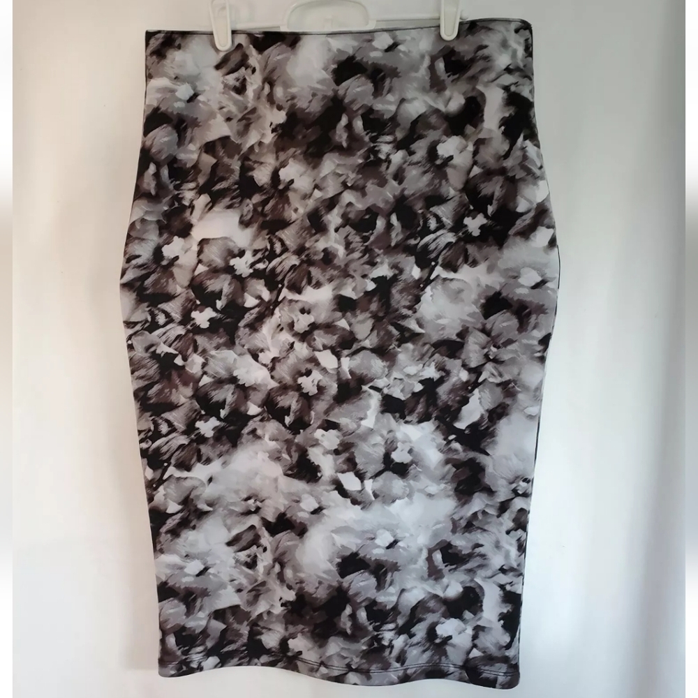 Womens Apt 9 Black White Gray Print Stretch Pencil Slip On Skirt Size Large